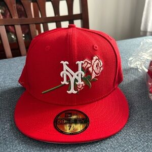 Red Baseball Cap with Floral Embroidery